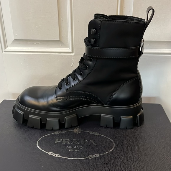 Prada Men’s Monolith brushed leather and Re-Nylon boots with pouch - Picture 3 of 8